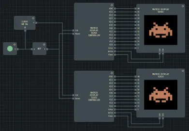 Matrix Display circuit diagram — Space invader dot-matrix